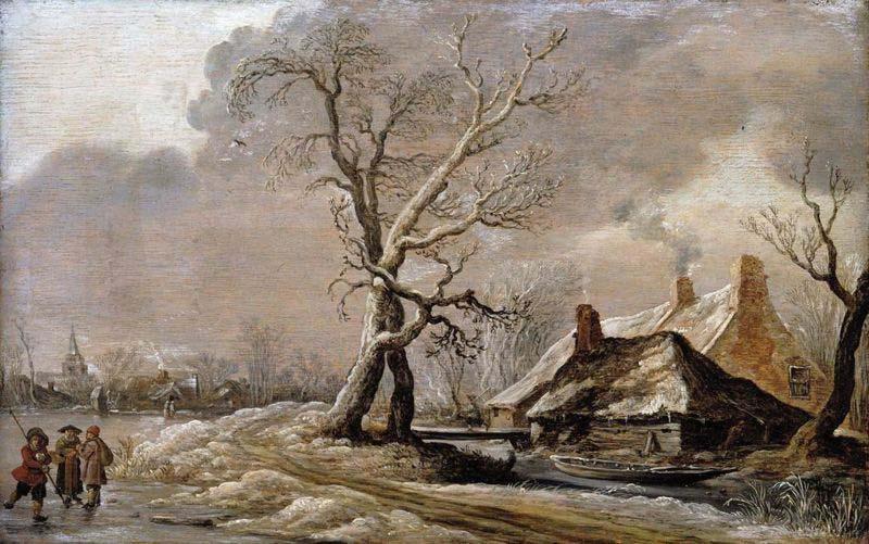 Jan van Goyen Winter Landscape with Farmhouses along a Ditch. oil painting image